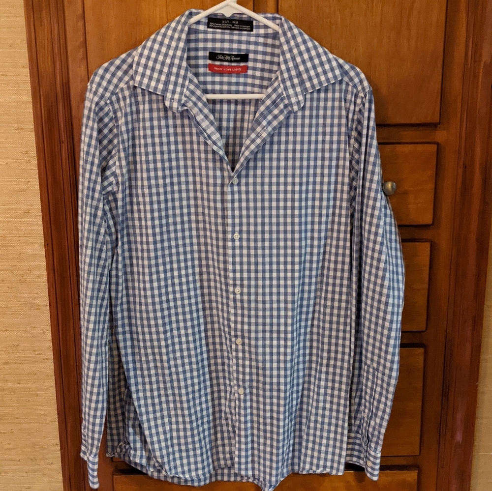 EEUC Saks Fifth Ave Dress Shirt Blue Plaid